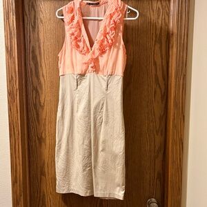 Maurices Peach and Cream Ruffle Midi Dress